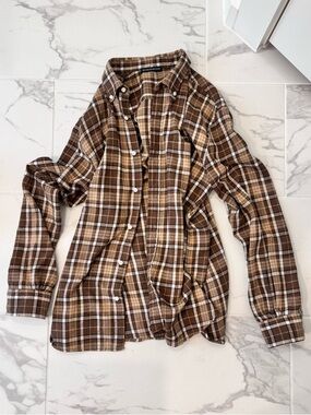 Brandy Melville Brown Plaid Button-Down Shirt